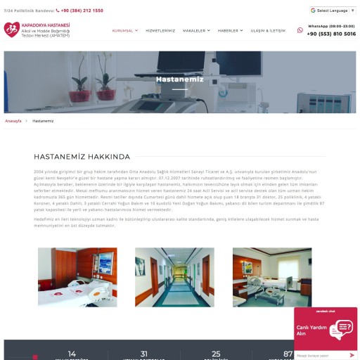 Kapadokya Hastanesi Amatem Polikliniği Websitesi
