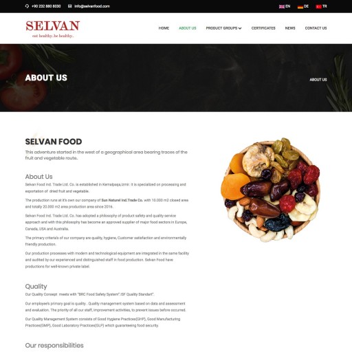 Selvan Food Kurumsal Web Sitesi