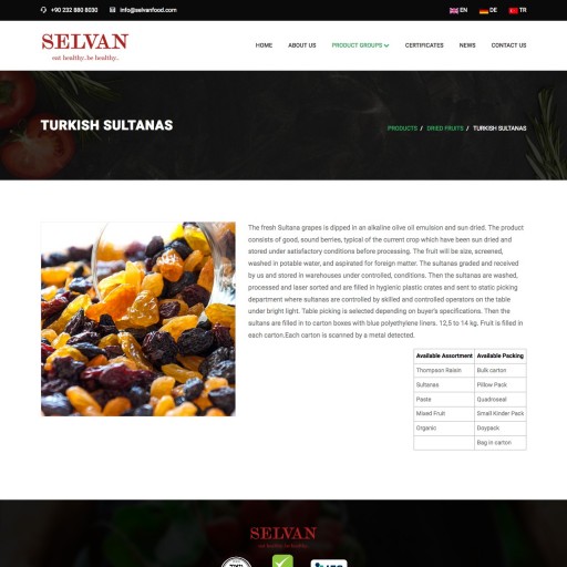 Selvan Food Kurumsal Web Sitesi