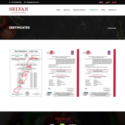 Selvan Food Kurumsal Web Sitesi